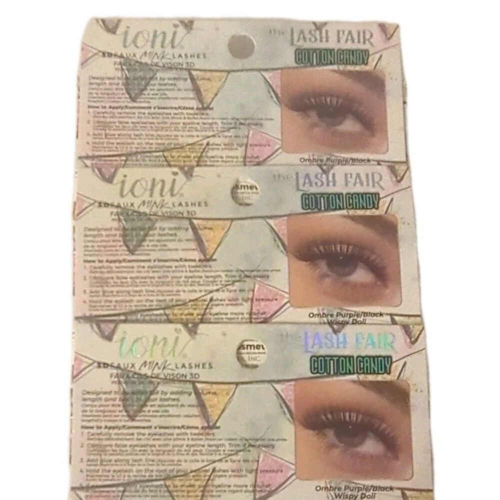 (3 Sets) ioni Lash Fair COTTON CANDY 3D Faux Mink Lashes OMBRE Purple / Black - Picture 2 of 10